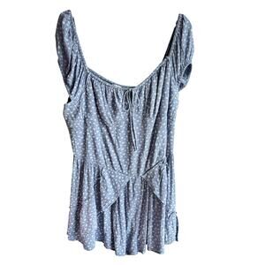 Arizona Jean Co Romper XXL Blue Floral Smocked Cottagecore NWT